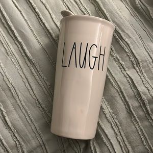 RAE DUNN LAUGH CERAMIC TRAVEL MUG